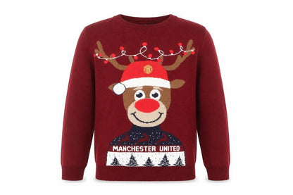 Manchester United Boys Red Christmas Reindeer Crew Neck Jumper 12-13 Years