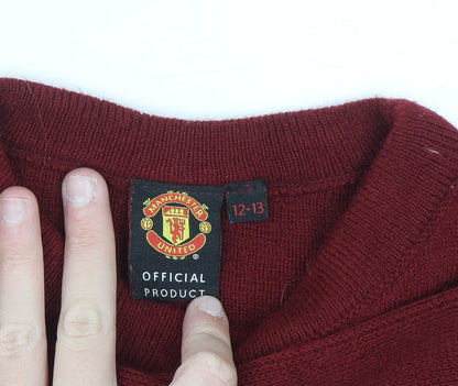 Manchester United Boys Red Christmas Reindeer Crew Neck Jumper 12-13 Years