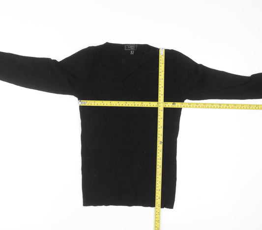 Lipsy London Women's Black Size 6 Ribbed Knit Cut Out Jumper