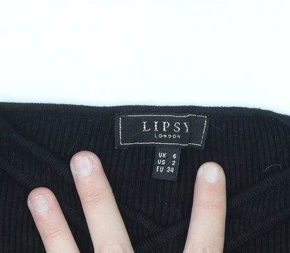 Lipsy London Women's Black Size 6 Ribbed Knit Cut Out Jumper