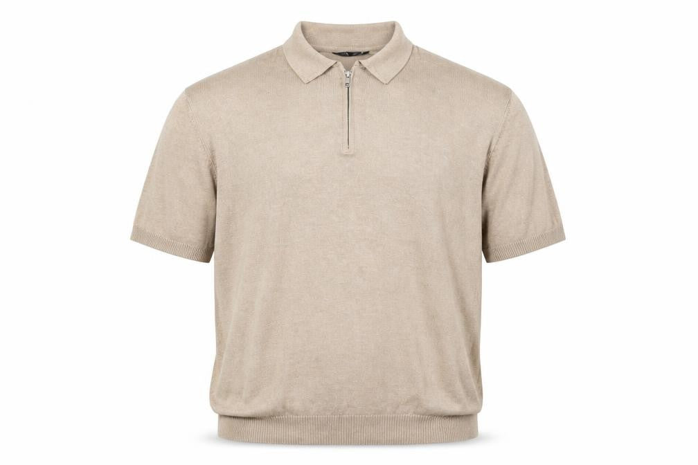 boohooMAN Men's Beige 3XL Collared 1/4 Zip Short Sleeve Jumper