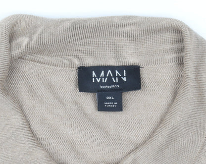 boohooMAN Men's Beige 3XL Collared 1/4 Zip Short Sleeve Jumper
