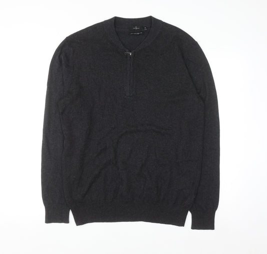 Jeff Banks Men's Grey Cotton Cashmere 1/4 Zip Jumper M