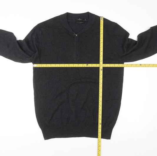 Jeff Banks Men's Grey Cotton Cashmere 1/4 Zip Jumper M