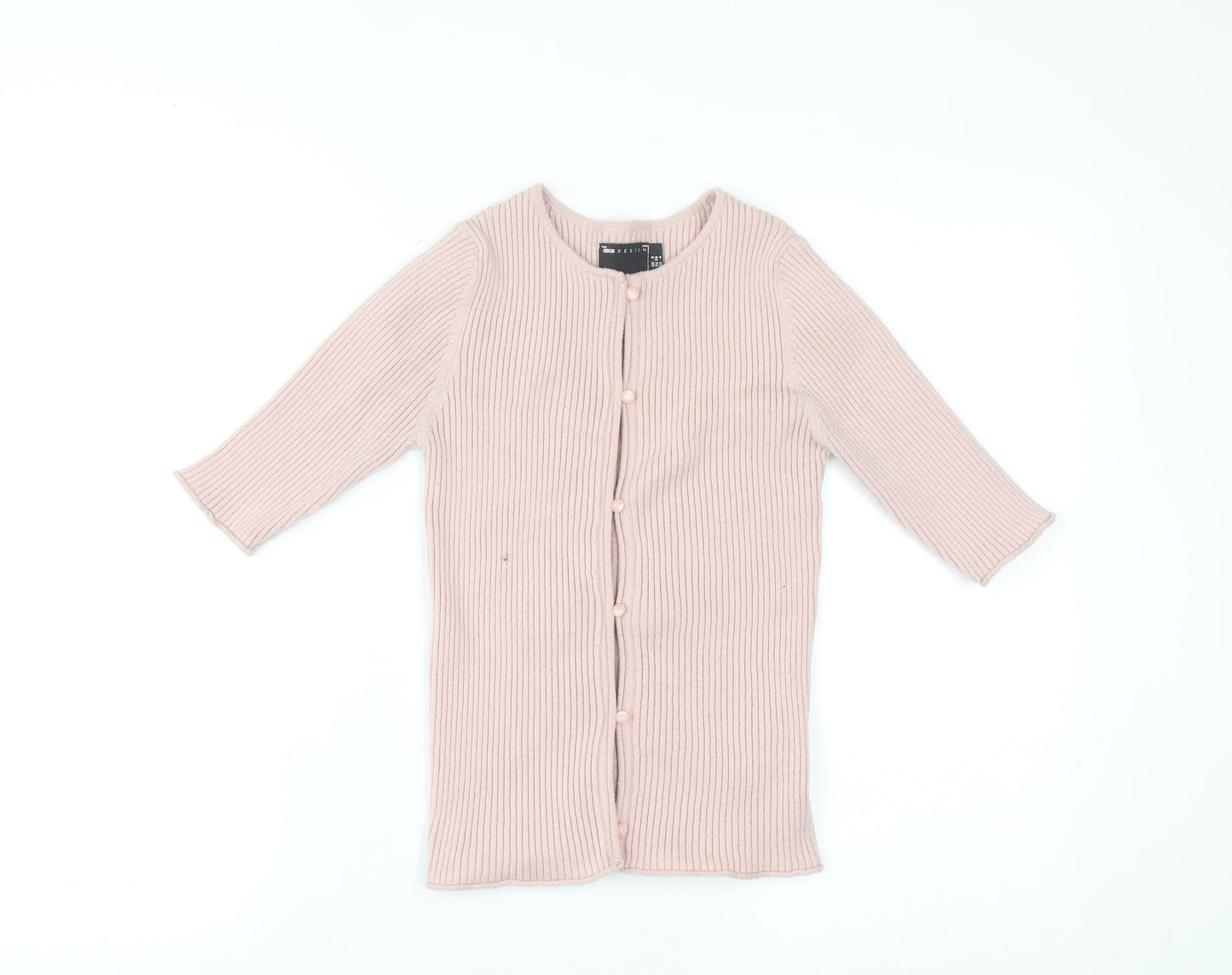 ASOS Women’s Pink Ribbed Knit 3/4 Sleeve Slim Cardigan Size 8
