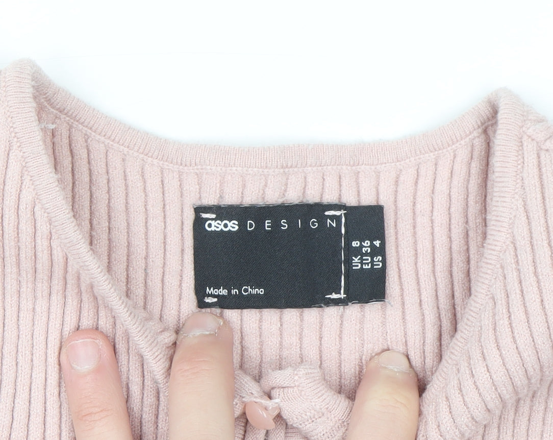 ASOS Women’s Pink Ribbed Knit 3/4 Sleeve Slim Cardigan Size 8