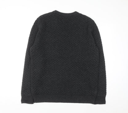Superdry Men's Black Waffle-Knit Wool Blend Jumper XL