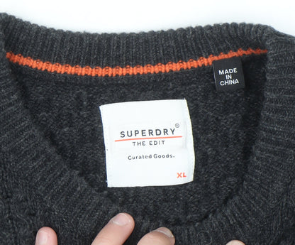 Superdry Men's Black Waffle-Knit Wool Blend Jumper XL