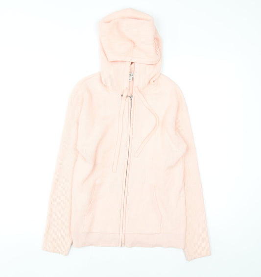 Marks and Spencer Womens Pink Hooded Full Zip Knit Jumper Small