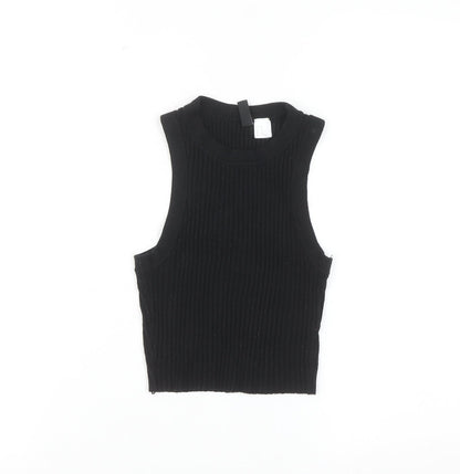 DIVIDED Women's Black Ribbed Knit Sleeveless High Neck Vest XS