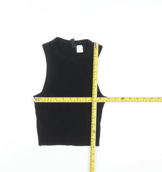 DIVIDED Women's Black Ribbed Knit Sleeveless High Neck Vest XS