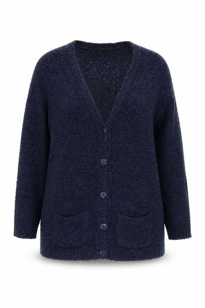 EWM Women Blue Size 18-20 V-Neck Long Sleeve Knit Cardigan
