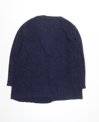 EWM Women Blue Size 18-20 V-Neck Long Sleeve Knit Cardigan