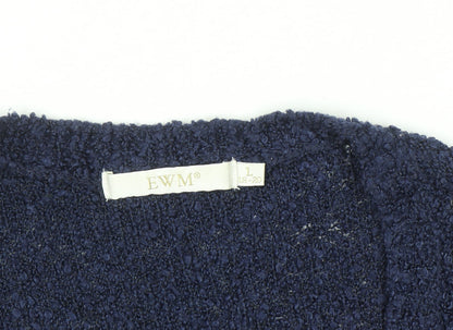 EWM Women Blue Size 18-20 V-Neck Long Sleeve Knit Cardigan