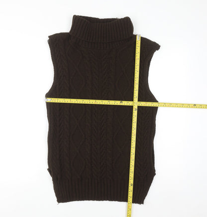 PrettyLittleThing Womens Brown Roll Neck Cable-Knit Sleeveless Jumper Vest M
