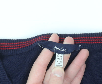 Joules Women Blue Cotton Button Cardigan Size 8 Regular Fit