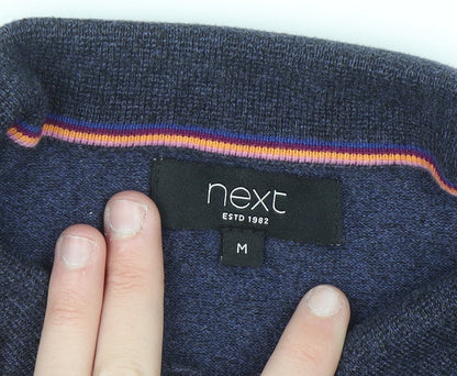 Next Men Blue Collared Henley Jumper Size M Cotton Blend