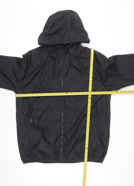 Primark Men Black L Windbreaker Hooded Jacket Full Zip Polyester