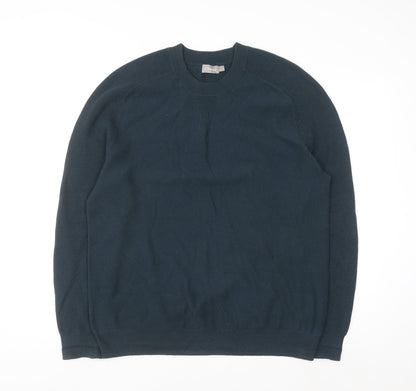 A-FRAME Men's Blue Cotton Wool Crew Neck Pullover Jumper Size L