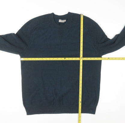 A-FRAME Men's Blue Cotton Wool Crew Neck Pullover Jumper Size L