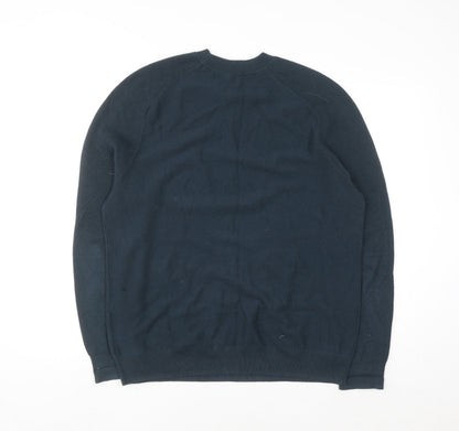 A-FRAME Men's Blue Cotton Wool Crew Neck Pullover Jumper Size L