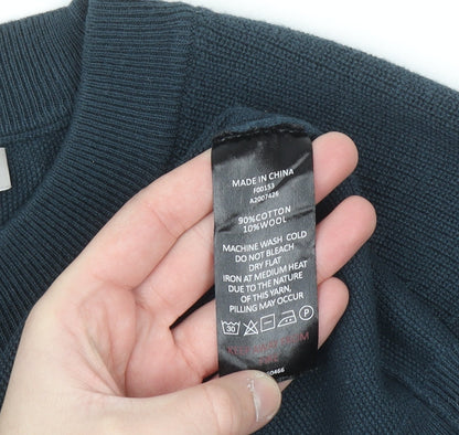 A-FRAME Men's Blue Cotton Wool Crew Neck Pullover Jumper Size L