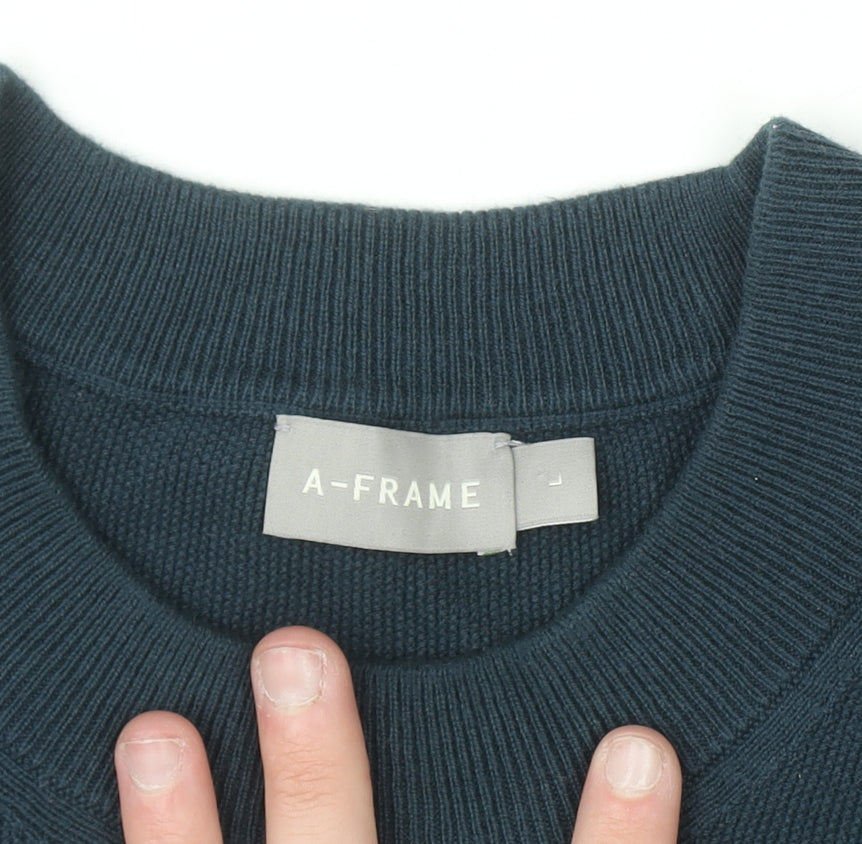 A-FRAME Men's Blue Cotton Wool Crew Neck Pullover Jumper Size L