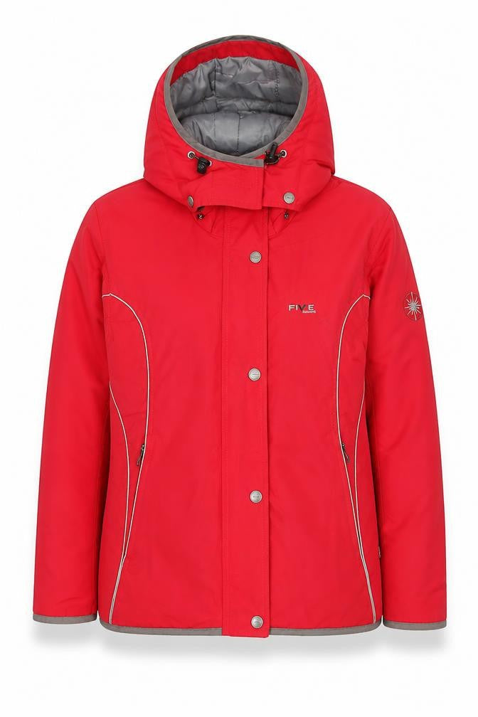 FIVE Red Waterproof Hooded Puffer Jacket Women UK 8 Winter Nylon