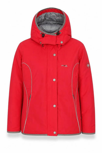 FIVE Red Waterproof Hooded Puffer Jacket Women UK 8 Winter Nylon