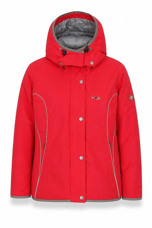 FIVE Red Waterproof Hooded Puffer Jacket Women UK 8 Winter Nylon