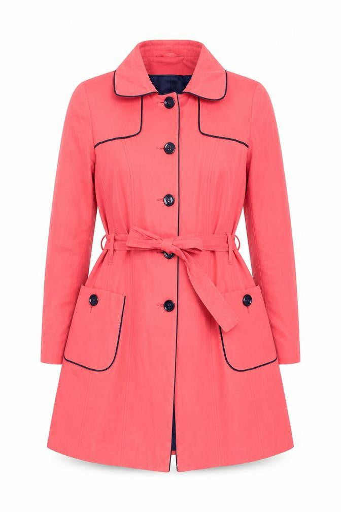 F&F Women's Pink Belted Trench Coat Size 14 Cotton Blend