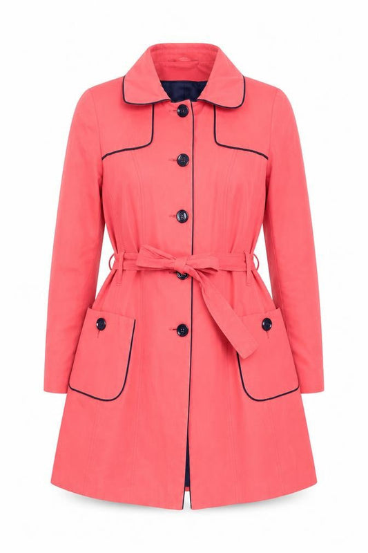 F&F Women's Pink Belted Trench Coat Size 14 Cotton Blend