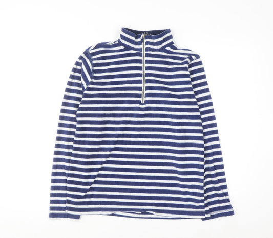 GAP Women Blue White Striped Fleece 1/2 Zip Pullover Sweatshirt L