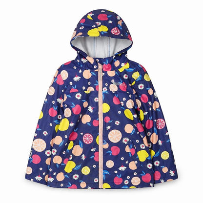 Mountain Warehouse Girls Blue Fruit Print Waterproof Hooded Rain Coat 5-6 Years