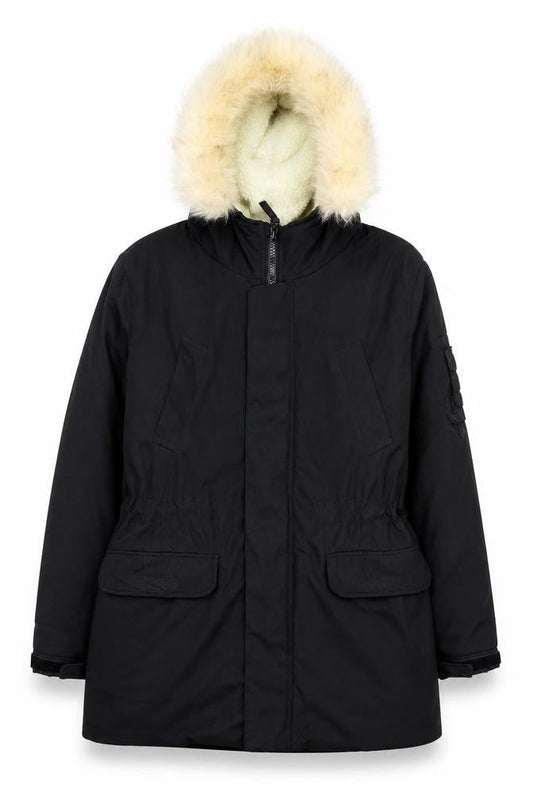 River Island Women’s Black Faux Fur Hooded Parka Coat Size M
