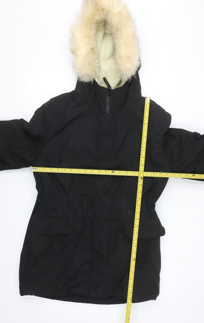 River Island Women’s Black Faux Fur Hooded Parka Coat Size M