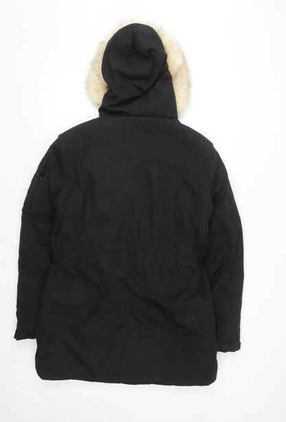 River Island Women’s Black Faux Fur Hooded Parka Coat Size M