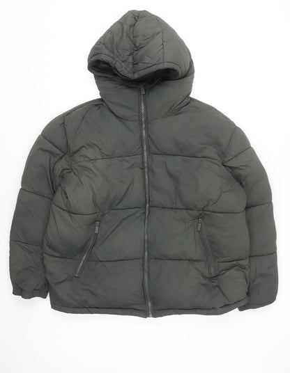 ZARA Mens Green Hooded Puffer Jacket Size M Regular Fit