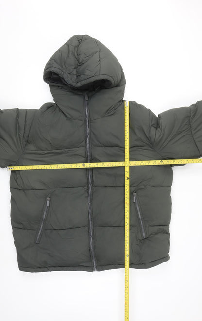 ZARA Mens Green Hooded Puffer Jacket Size M Regular Fit