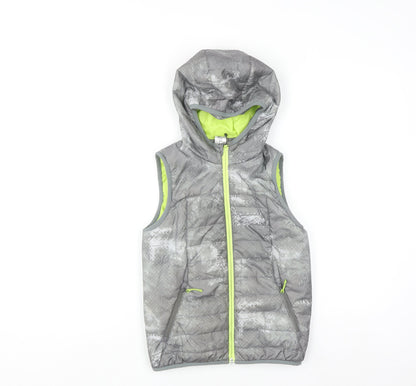 Decathlon Boys Grey Hooded Puffer Bodywarmer 8 Years Lightweight Outdoor Vest