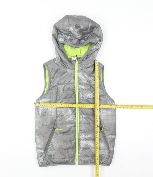 Decathlon Boys Grey Hooded Puffer Bodywarmer 8 Years Lightweight Outdoor Vest