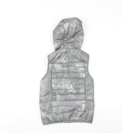 Decathlon Boys Grey Hooded Puffer Bodywarmer 8 Years Lightweight Outdoor Vest