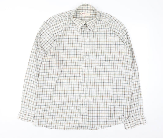 EWM Mens Beige Check Long Sleeve Button-Up Shirt M Regular Fit