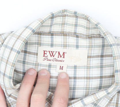 EWM Mens Beige Check Long Sleeve Button-Up Shirt M Regular Fit