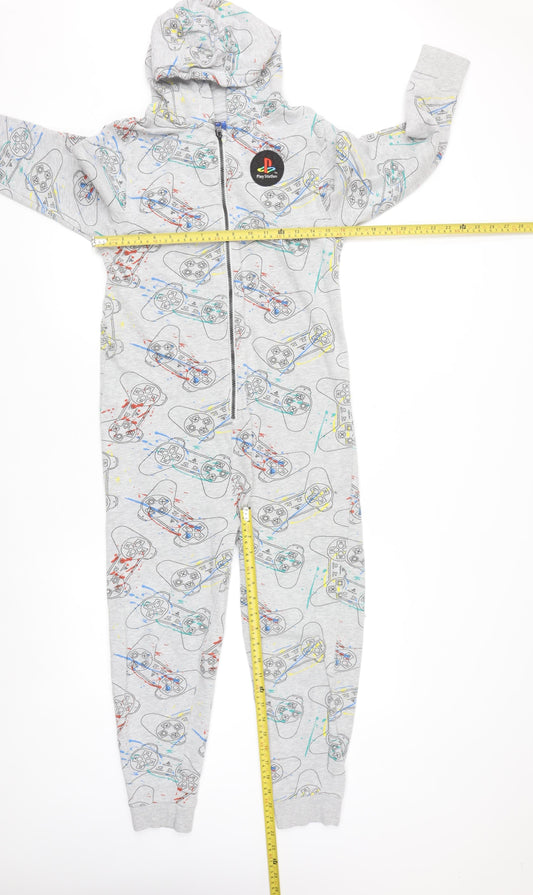 Next Boys Grey PlayStation Hooded Onesie 11 Years Long Sleeve Zip Up