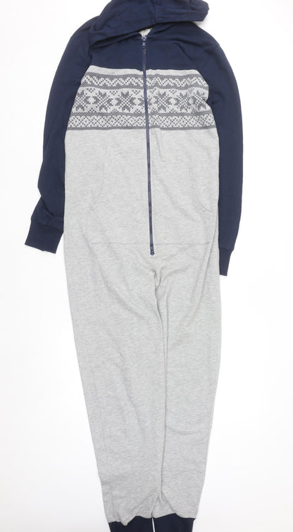 Next Men’s Grey & Navy Fair Isle Hooded Onesie Small Cotton Blend