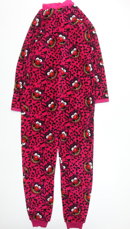 Disney Women's Pink Animal Fleece Onesie XS Zip Hooded Winter Pyjamas