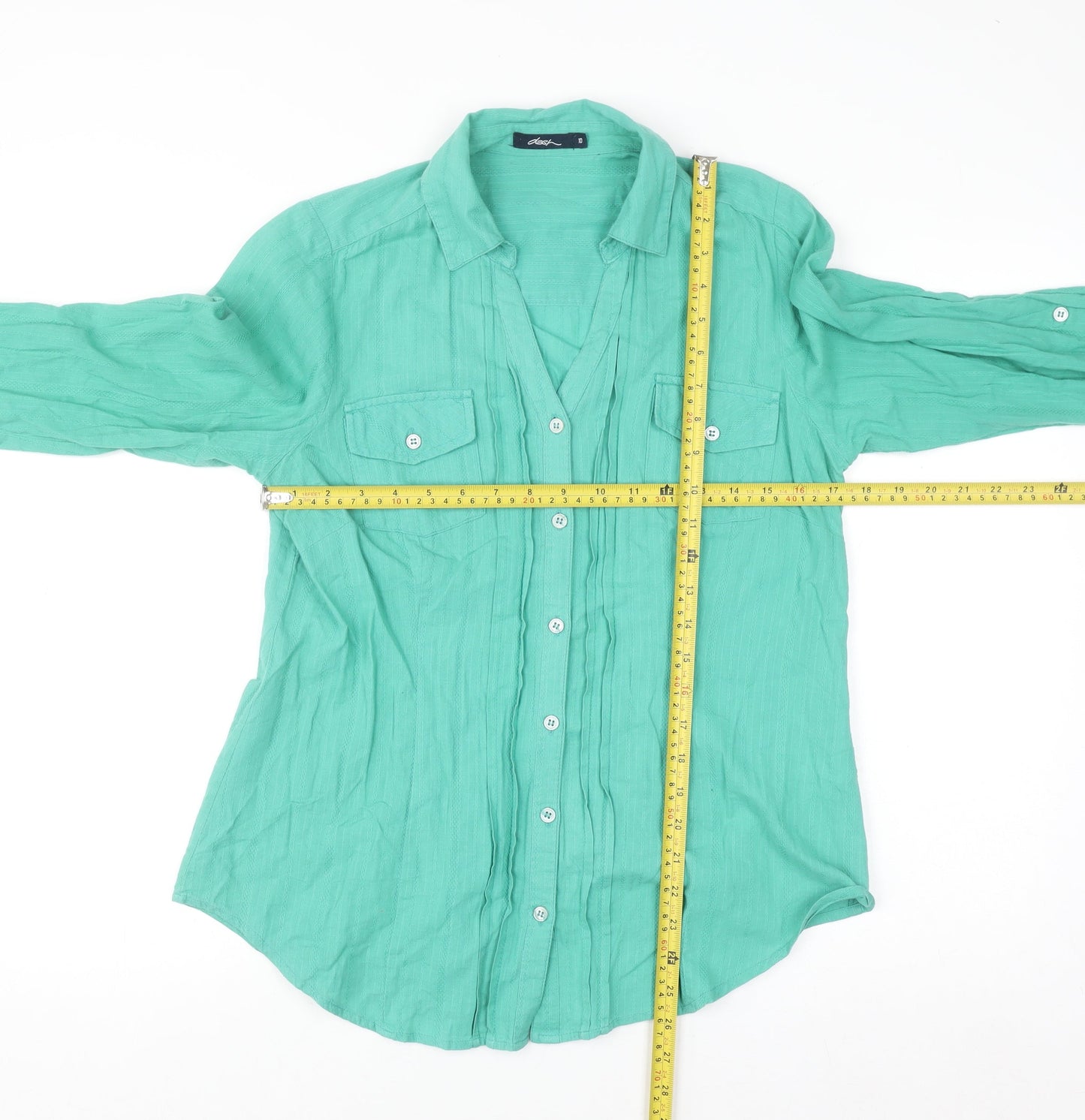 Dash Women's Green Cotton Button-Up Shirt Size 10