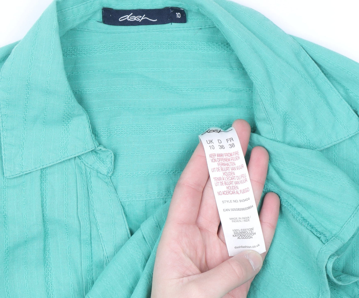 Dash Women's Green Cotton Button-Up Shirt Size 10