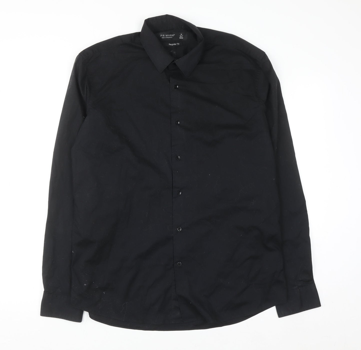 Primark Men's Black Regular Fit Long Sleeve Button-Up Shirt M 15.5in